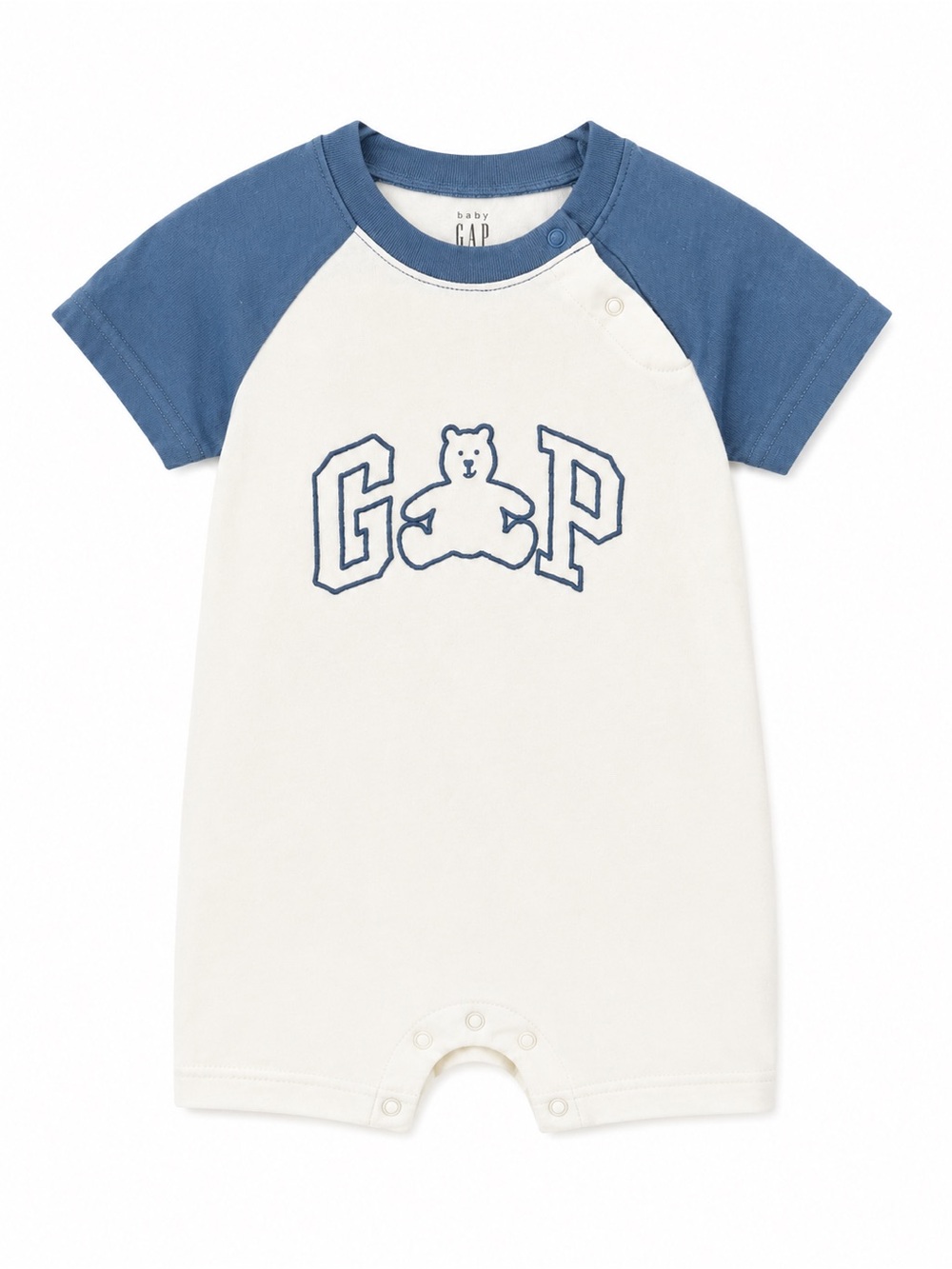 GAP Baby Romper in Cream with Blue Trim